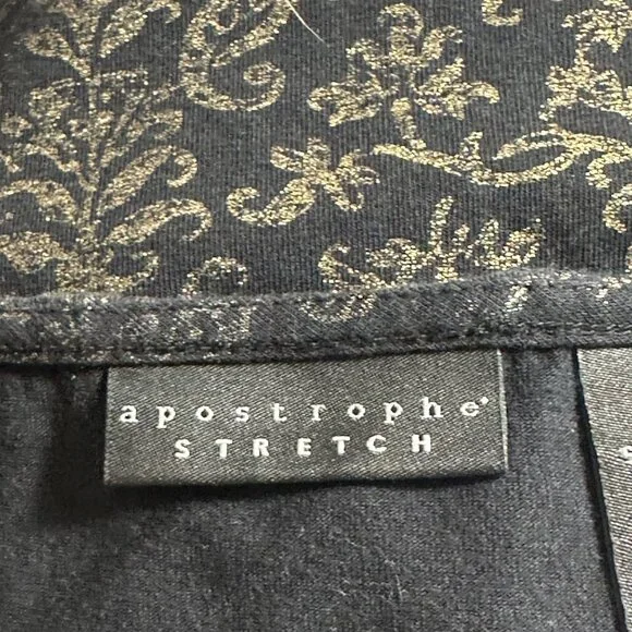 Apostrophe Stretch Tank Top XL Black & Gold Floral Pattern Classic Goth Career - Picture 3 of 8